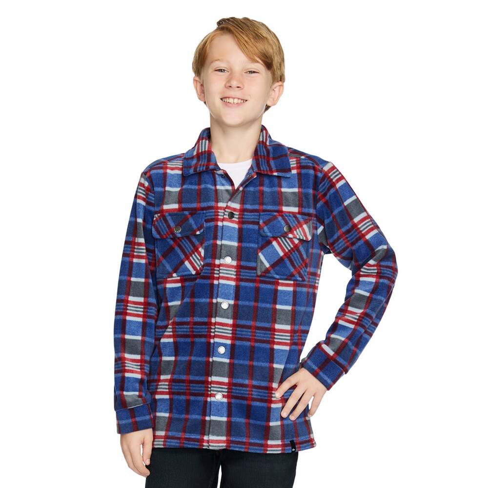 Quiksilver Youth Boys Plaid Fleece Snap Shirt Jacket Blue Red L 14/16